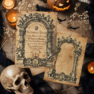 Vintage Gothic Halloween Party Invitation Cherub