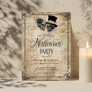 Vintage Gothic Halloween Party Invitation Skull