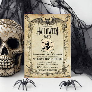 Vintage Gothic Halloween Party Invitation Witch