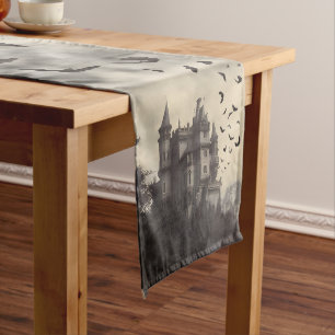 Vintage Gothic Halloween Party Vampire Castle Short Table Runner