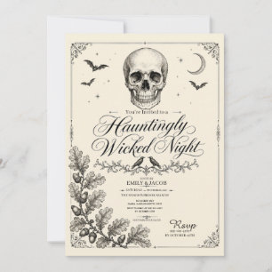 Vintage Gothic Halloween Skull Raven Party Spooky Invitation