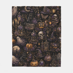 Vintage Gothic Halloween Spooky Night Pattern Fleece Blanket
