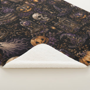 Vintage Gothic Halloween Spooky Night Pattern Sherpa Blanket
