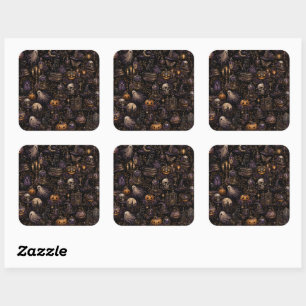Vintage Gothic Halloween Spooky Night Pattern Square Sticker