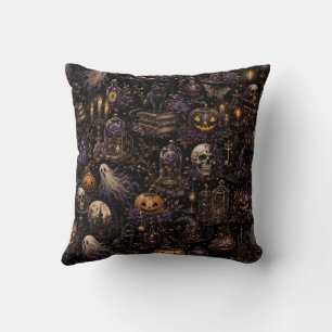 Vintage Gothic Halloween Spooky Seamless Pattern Cushion