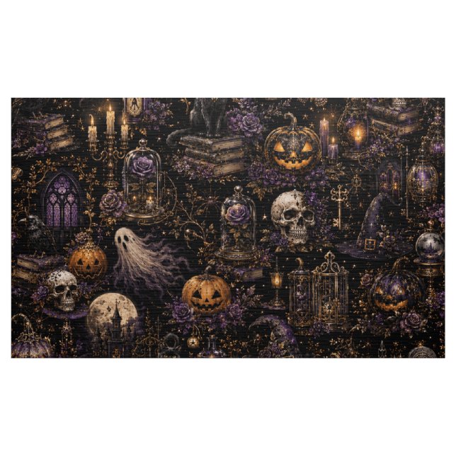 Vintage Gothic Halloween Spooky Seamless Pattern Fabric (Yard)