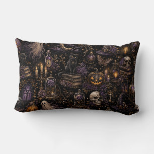 Vintage Gothic Halloween Spooky Seamless Pattern Lumbar Cushion