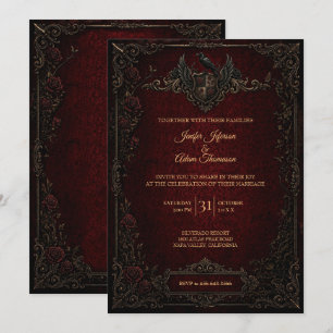 Vintage Gothic Halloween Wedding Invitation