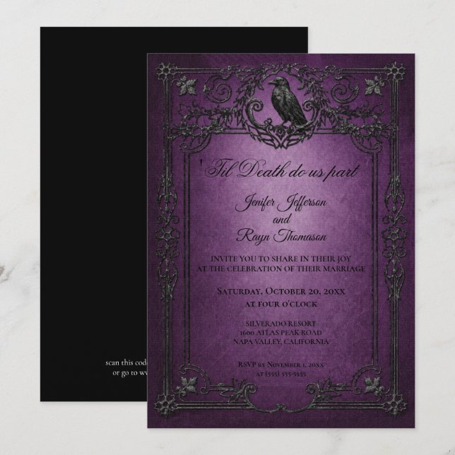 Vintage Gothic Halloween wedding invitation (Front/Back)