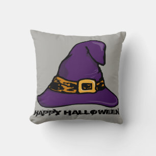 Vintage Gothic Halloween Witch  Hat Throw Pillow
