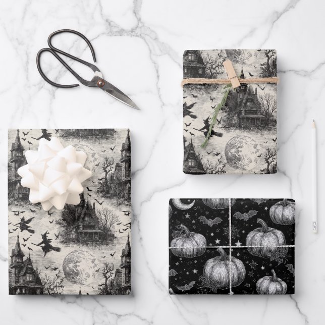Vintage Gothic Halloween  Wrapping Paper Sheet (Front)