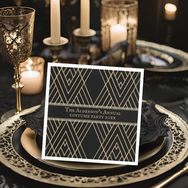 Vintage Gothic Hand Drawn Gold Stripes Halloween  Napkin (Creator Uploaded)