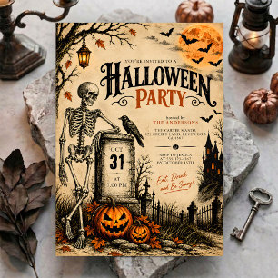 Vintage Gothic Haunted Cemetery Halloween Party Invitation