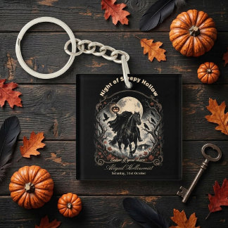Vintage Gothic Headless Horseman Haunted Night Art Key Ring