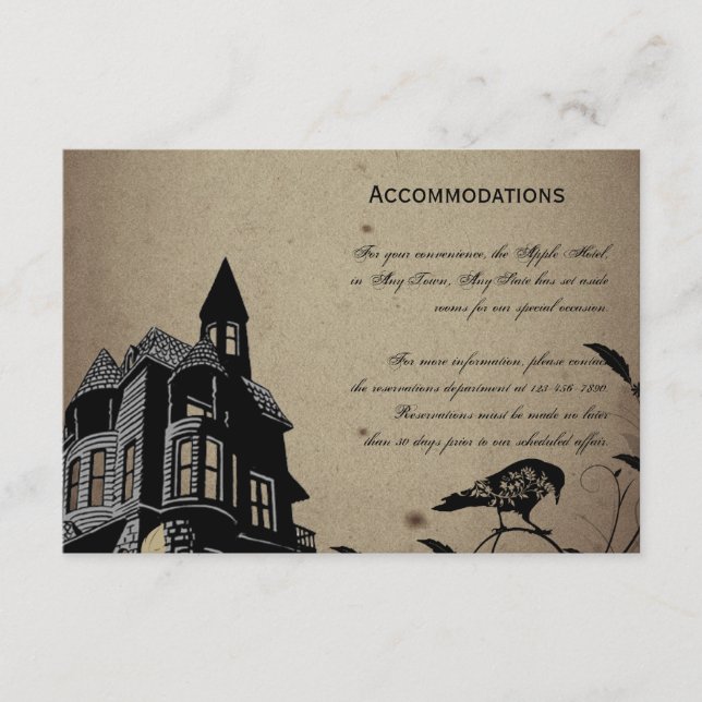 Vintage Gothic House Wedding Accomodations Enclosure Card (Front)