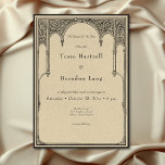 Vintage Gothic Mediaeval Line Arch Border Wedding Invitation<br><div class="desc">Elevate your gothic wedding with a mediaeval-inspired wedding invitation that exudes timeless elegance and mystery. Designed to replicate an antique vintage feel, this stunning design features delicate black line art gothic borders on a vintage, aged parchment ivory coloured background, evoking the charm of a bygone era. The wording, "Til Death...</div>