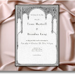 Vintage Gothic Mediaeval Line Arch Border Wedding Invitation<br><div class="desc">Elevate your gothic wedding with a mediaeval-inspired wedding invitation that exudes timeless elegance and mystery. Designed to replicate an antique vintage feel, this stunning design features delicate black line art gothic borders on a vintage, aged white background, evoking the charm of a bygone era. The wording, "Til Death Do Us...</div>