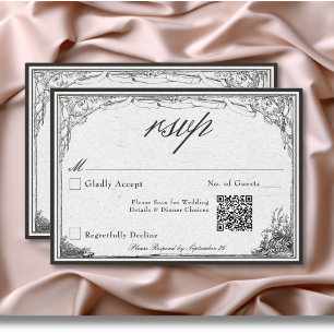 Vintage Gothic Mediaeval Line Border Wedding QR RSVP Card