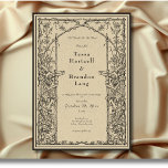 Vintage Gothic Mediaeval Vine Arch Border Wedding Invitation<br><div class="desc">Elevate your gothic wedding with a mediaeval-inspired wedding invitation that exudes timeless elegance and mystery. Designed to replicate an antique vintage feel, this stunning design features delicate black line art gothic vine and leaf border on a vintage, aged parchment ivory coloured background, evoking the charm of a bygone era. The...</div>