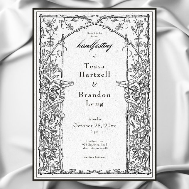 Vintage Gothic Mediaeval Vine Border Handfasting Invitation (Vintage Gothic Medieval Vine Border White Handfasting Wedding Invitation)
