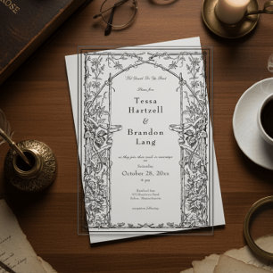 Vintage Gothic Mediaeval Vine Border White Wedding Acrylic Invitations