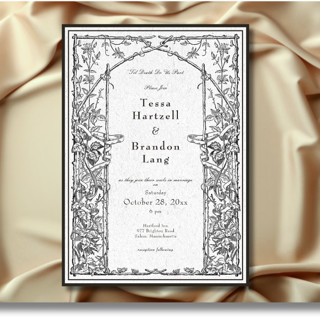 Vintage Gothic Mediaeval Vine Border White Wedding Invitation (Vintage Gothic Medieval Vine Arch Border White Wedding Invitation)
