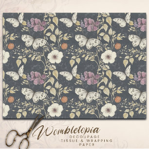 Vintage Gothic Moth & Dark Floral Grey & Purple Tissue Paper