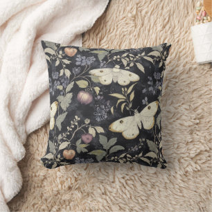 Vintage Gothic Moth Floral Halloween Cushion