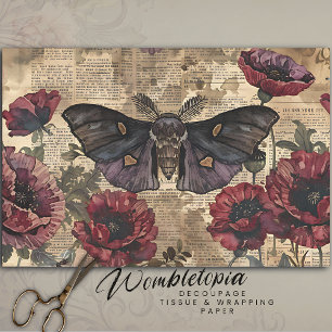 Vintage Gothic Moth & Red Poppy Botanical Ephemera Tissue Paper