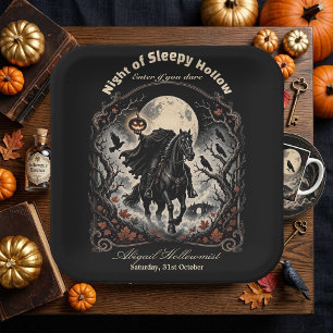 Vintage Gothic Night Headless Horseman Full Moon Paper Plate