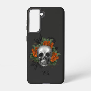 Vintage Gothic Orange Roses Skull Monogram Samsung Galaxy Case