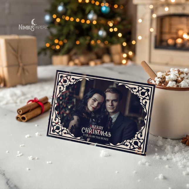 Vintage Gothic Photo Flat Holiday Card (Creator Uploaded)
