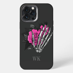 Vintage Gothic Pink Rose Skeleton Monogram iPhone 13 Pro Max Case