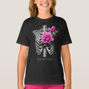 Vintage Gothic Pink Rose Skeleton Personalised T-Shirt