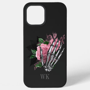 Vintage Gothic Pink Roses Skeleton Monogram iPhone 12 Pro Max Case