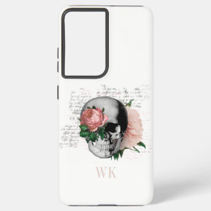 Vintage Gothic Pink Roses Skull Monogram Samsung Galaxy Case