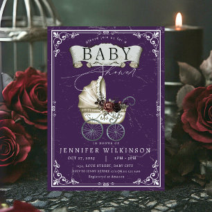 Vintage Gothic Purple Halloween Baby Shower Invitation