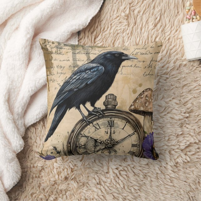 Vintage Gothic Raven Cushion (Blanket)