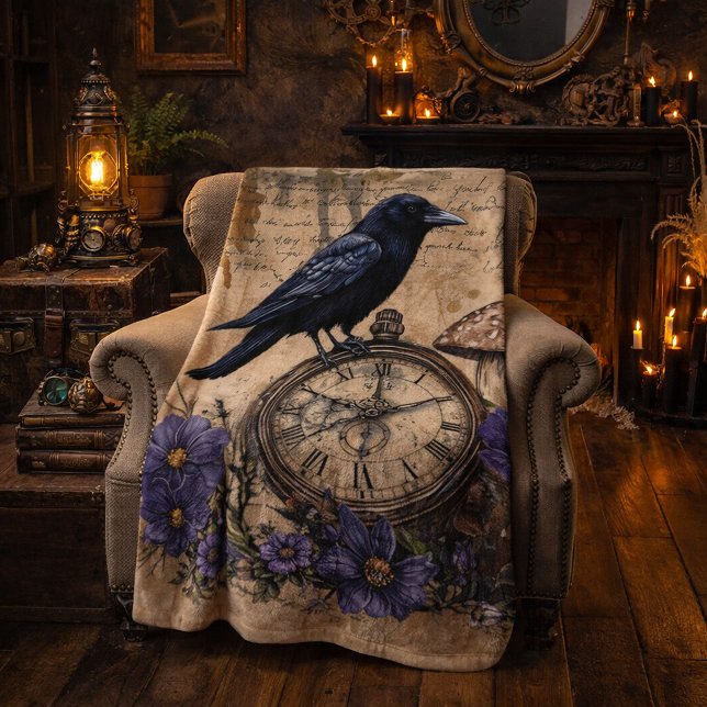 Vintage Gothic Raven Fleece Blanket (Creator Uploaded)