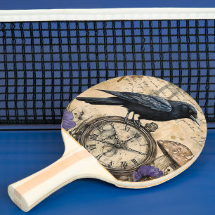 Vintage Gothic Raven Ping Pong Paddle
