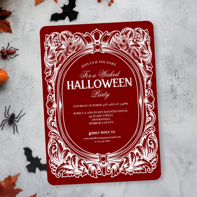 Vintage Gothic Red Halloween Party Invitation (Creator Uploaded)