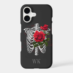 Vintage Gothic Red Roses Skeleton Monogram