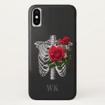 Vintage Gothic Red Roses Skeleton Monogram iPhone X Case<br><div class="desc">Whimsical vintage gothic phone case featuring red roses in a skeleton ribcage.</div>