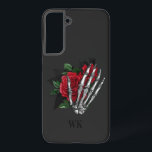 Vintage Gothic Red Roses Skeleton Monogram Samsung Galaxy Case<br><div class="desc">Whimsical vintage gothic phone case featuring red roses in a skeleton hand.</div>