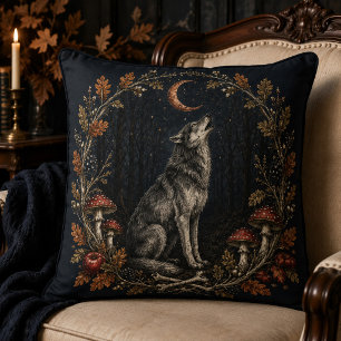 Vintage Gothic Samhain Howling Wolf Moon Art Cushion