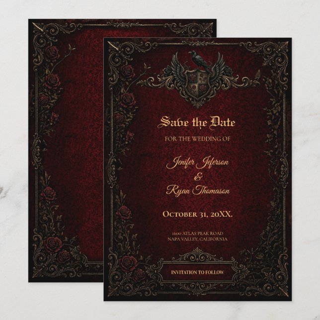 Vintage Gothic Save the date invitation (Front/Back)