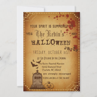 Vintage Gothic Scary Graveyard Bloody Halloween Invitation