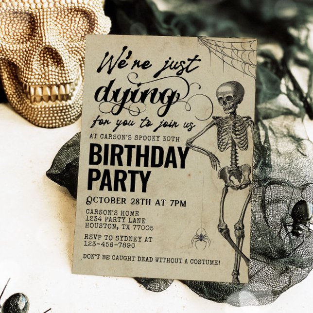 Vintage Gothic Skeleton Adult Halloween Birthday Invitation (Creator Uploaded)