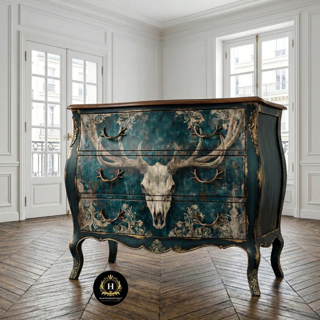 Vintage Gothic Skeleton Deer Skull Decoupage  Tissue Paper (Creator Uploaded)