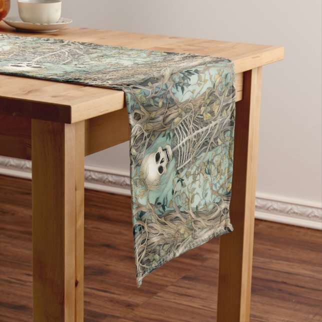 Vintage Gothic Skeleton Halloween Short Table Runner (In Situ)